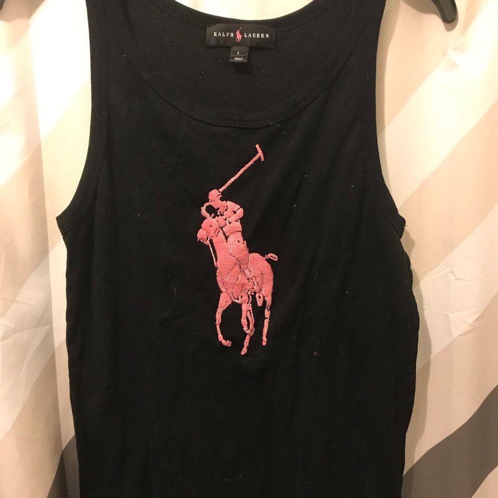 Black Ralph Lauren Pink Polo Embellished Tank Top